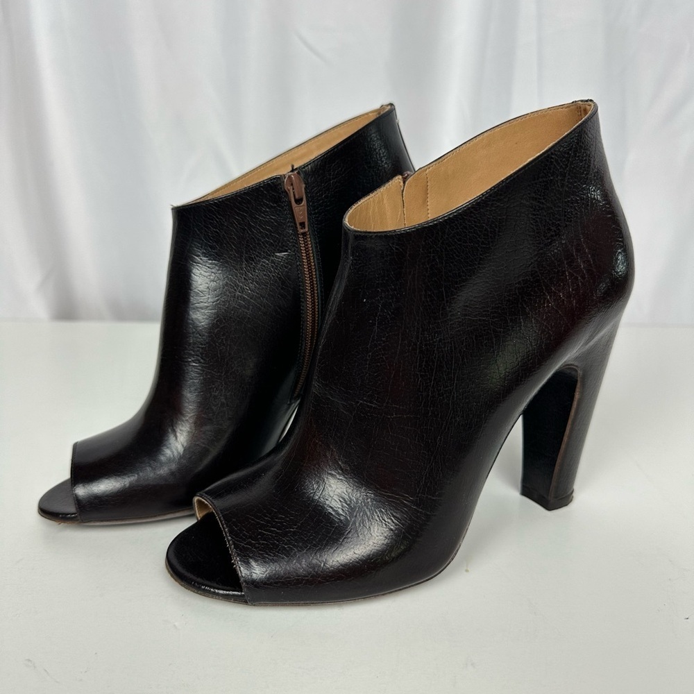 Vintage Maison Martin Margiela Black Leather Peep-Toe Ankle Boots 7.5